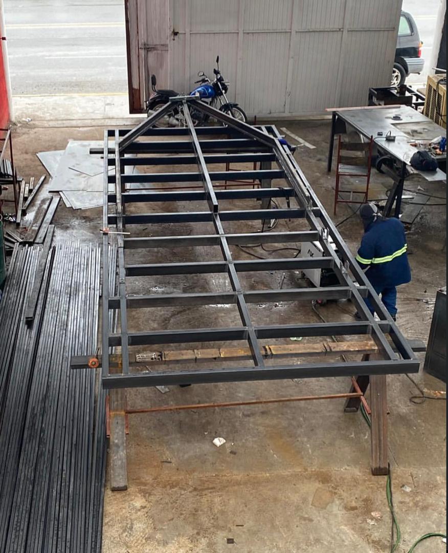 Food trailer frame being fabricated in the shop