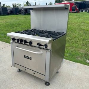 Model: Asber AER-6-36-NG 36" 6-Burner Natural Gas Restaurant Range w/ Oven